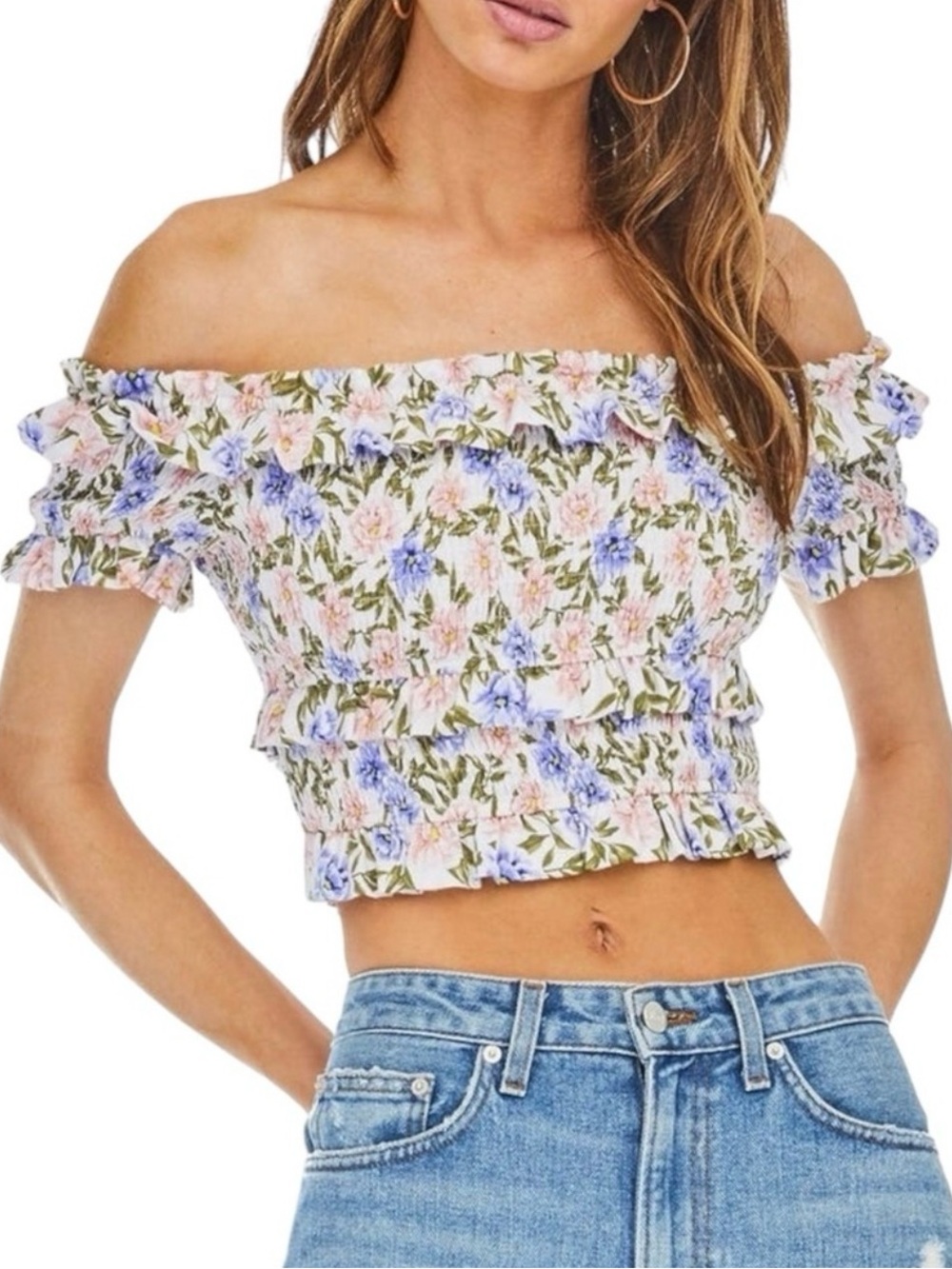 ASTR The Label Floral Off the Shoulder Top